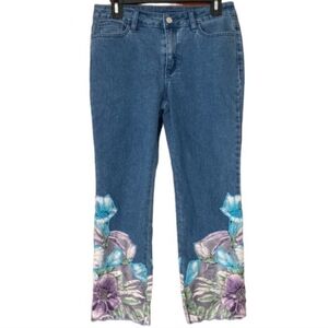 Soft Surroundings Nevaeh Floral Beaded Jeans Cropped Denim Pants Size 4 Petite